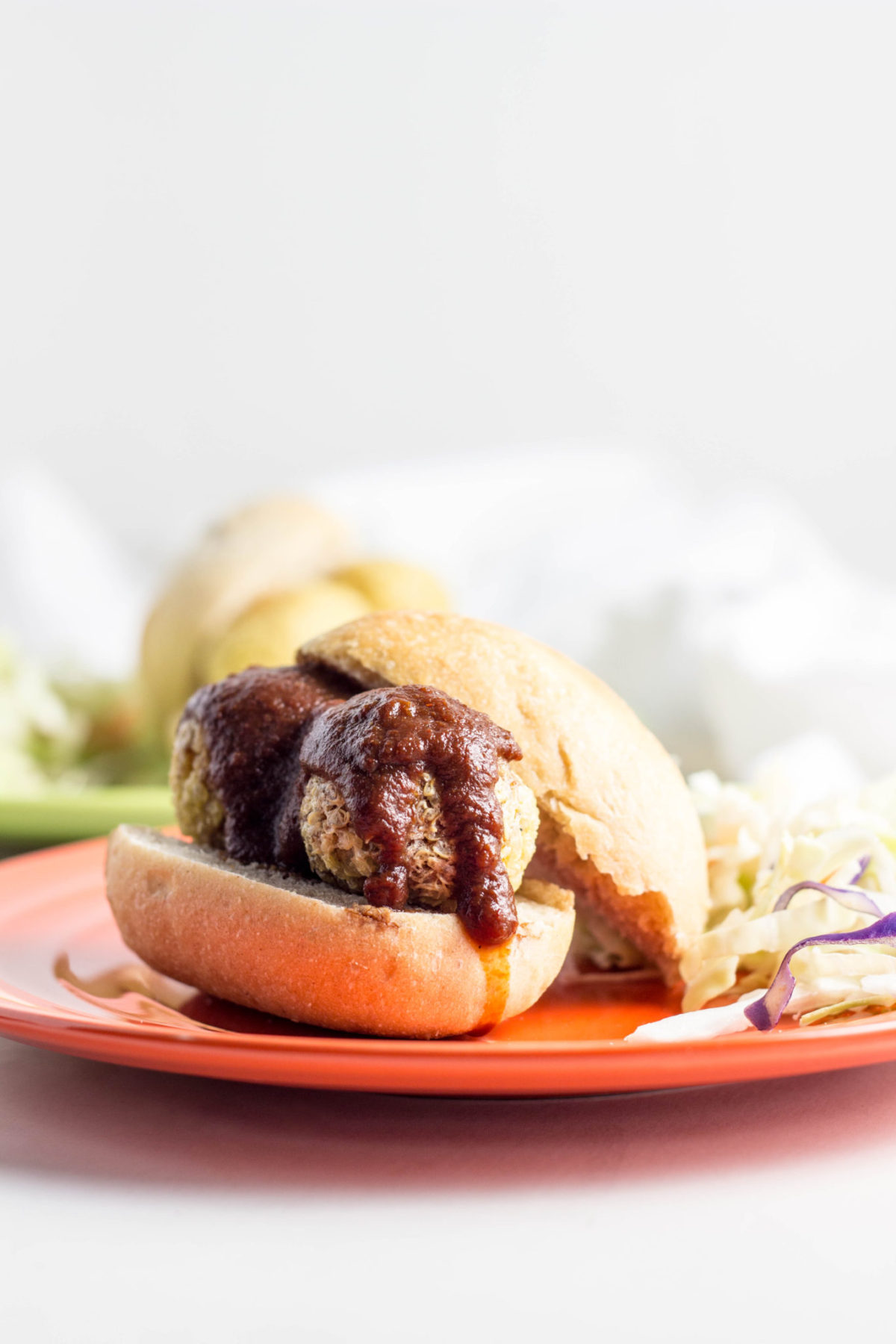 Side view of Vegan BBQ Quinoa Sliders. Kid Friendly Memorial Day recipes. 