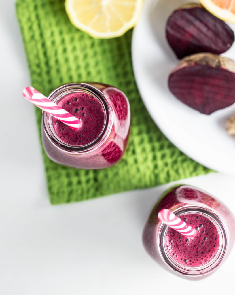 Beet Citrus Smoothies-Reap all the health benefits of beets with this heart healthy, delicious Beet Citrus Smoothie. A blend of beet root, pear, spinach, and citrus with just a hint of ginger to naturally boost energy and have you feeling great.