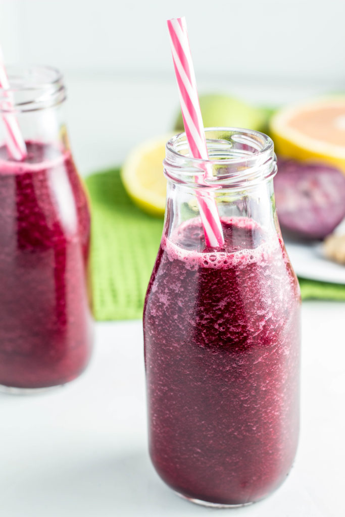 Beet Citrus Smoothies-Reap all the health benefits of beets with this heart healthy, delicious Beet Citrus Smoothie. A blend of beet root, pear, spinach, and citrus with just a hint of ginger to naturally boost energy and have you feeling great.
