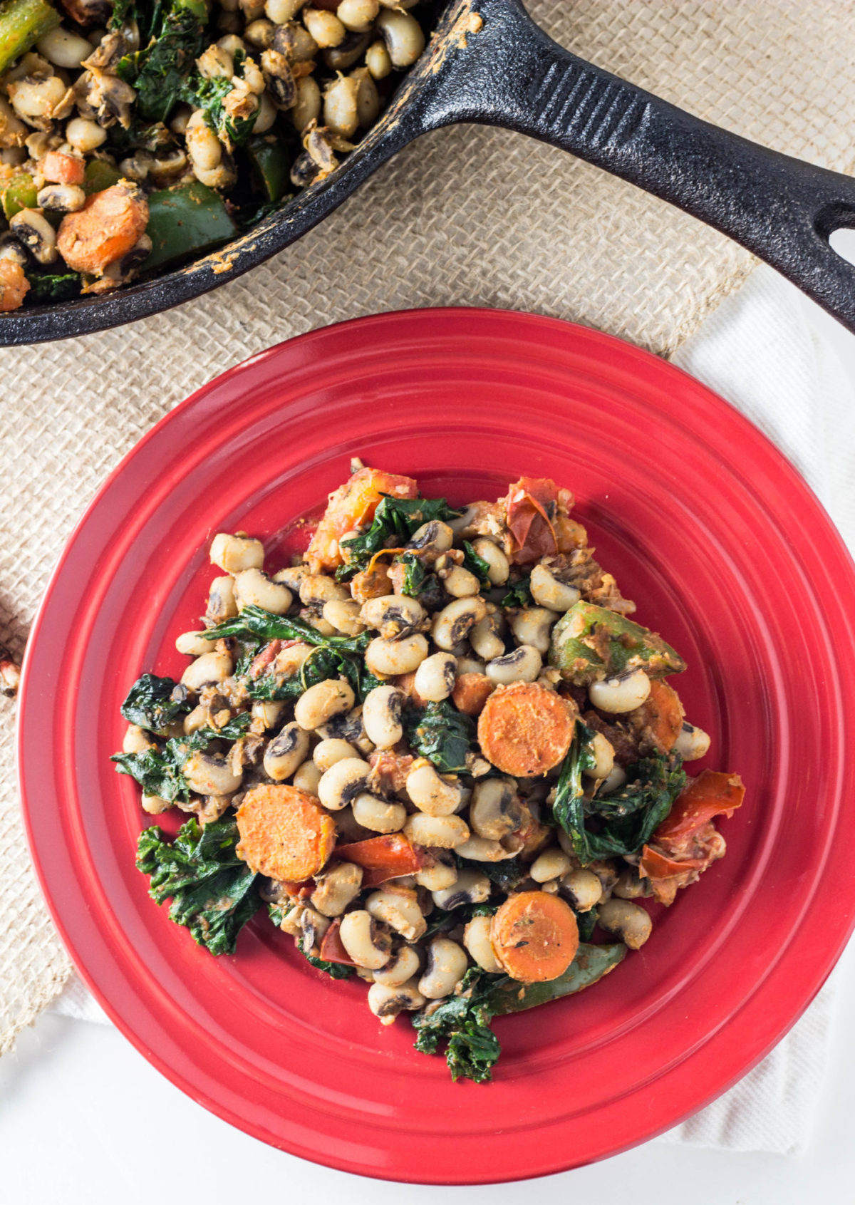 Black Eyed Pea Hash-This Black Eyed Pea Hash is quick and simple and made in one skillet with kale, carrots, and tomatoes. Perfect for New Year'sor anytime of year. Vegan, GF.