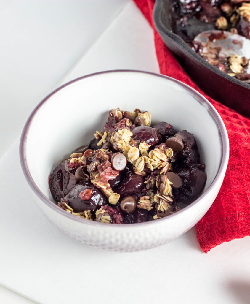 Vegan Chocolate Chip Cherry Crisp-Warm, perfectly sweet, and bursting with delicious cherry flavor. 