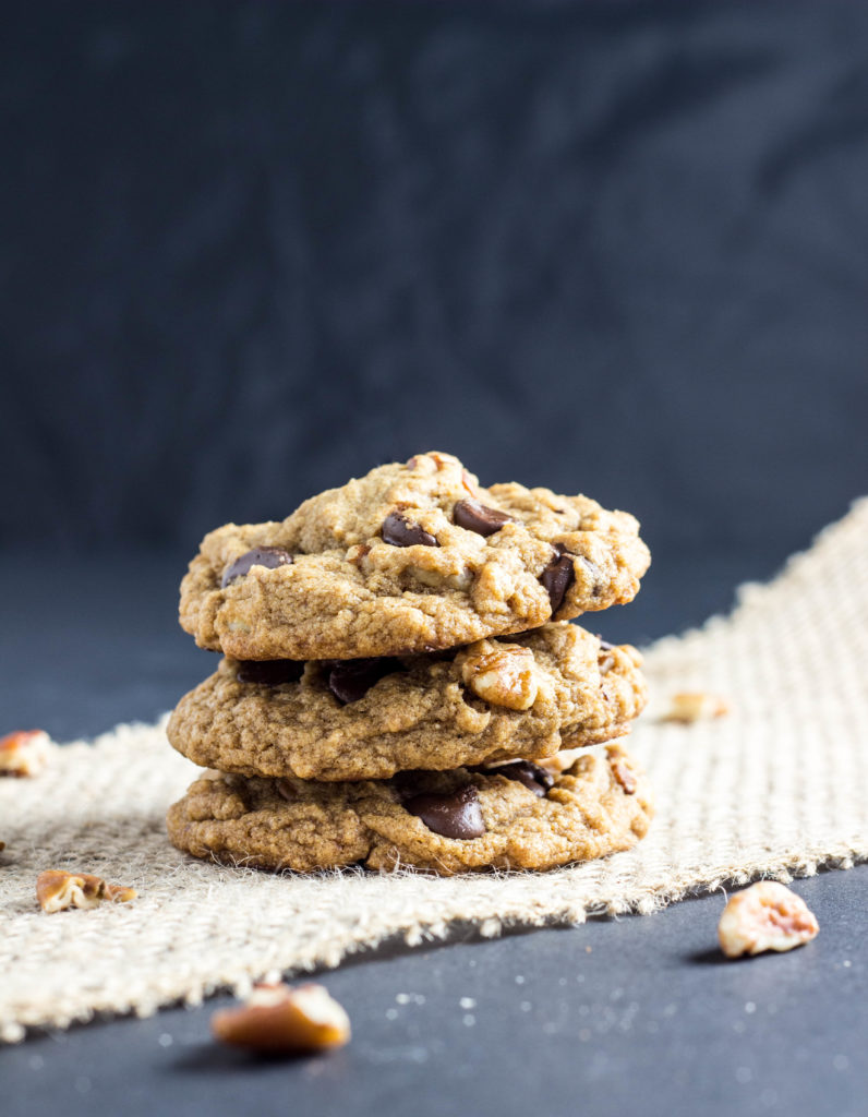 Vegan Chocolate Chip Pecan Cookies--Vegan Chocolate Chip Pecan Cookies-These cookies are slightly crispy around the edges, perfectly soft in the middle with lots of gooey chocolate and crunchy pecans.