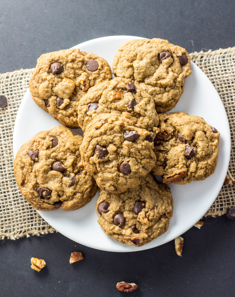 Vegan Chocolate Chip Pecan Cookies-Vegan Chocolate Chip Pecan Cookies-These cookies are slightly crispy around the edges, perfectly soft in the middle with lots of gooey chocolate and crunchy pecans.