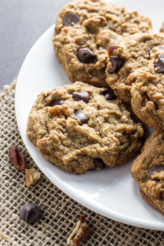 Vegan Chocolate Chip Pecan Cookies-Vegan Chocolate Chip Pecan Cookies-These cookies are slightly crispy around the edges, perfectly soft in the middle with lots of gooey chocolate and crunchy pecans.