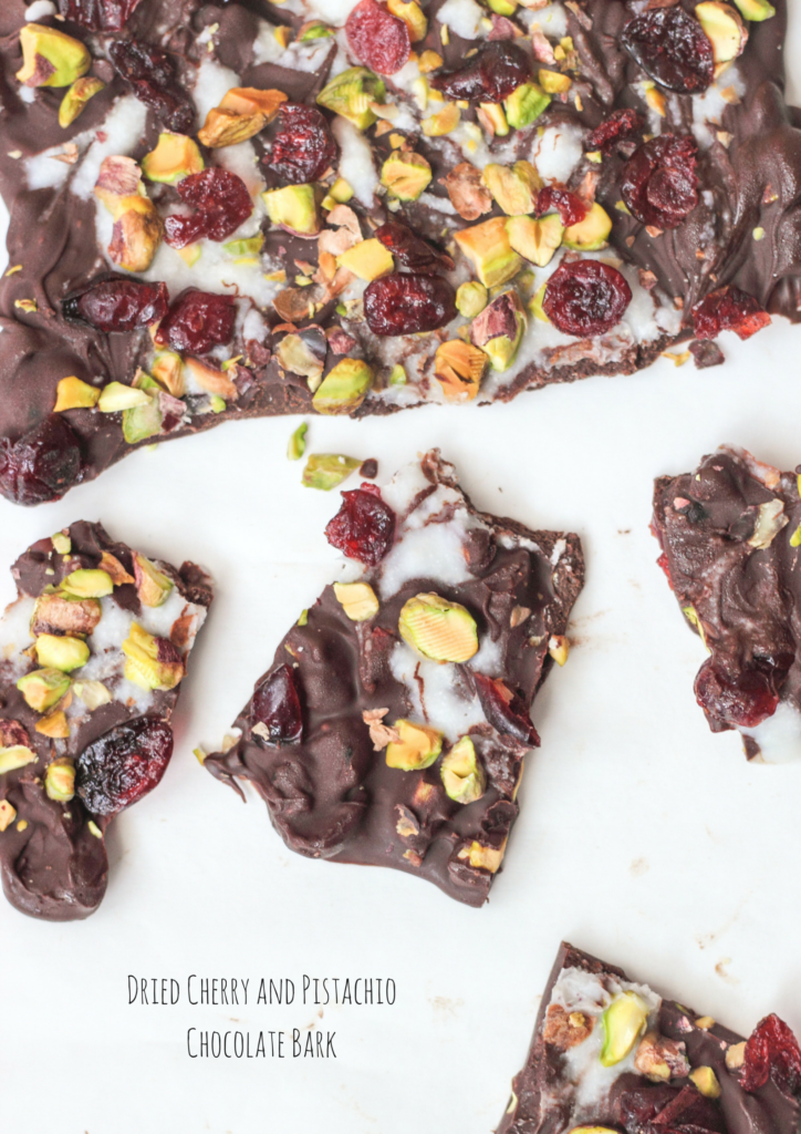 Dried Cherry and Pistachio Chocolate Bark 