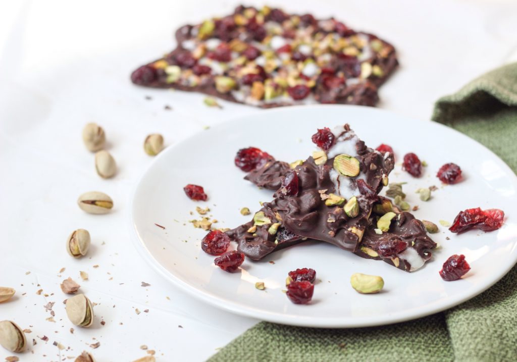 Dried Cherry and Pistachio Chocolate Bark 