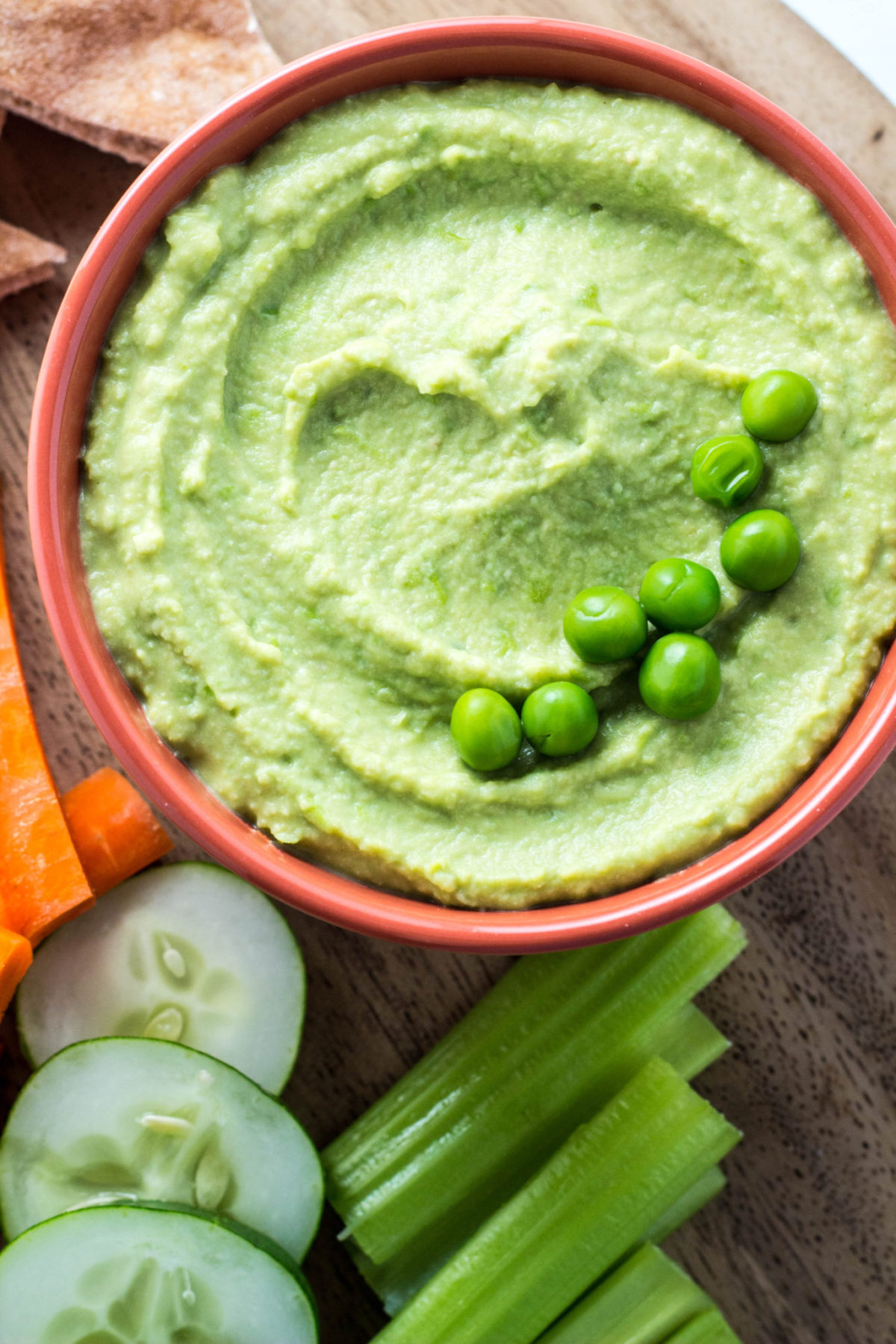 Close up of Green Pea Hummus - Kid Friendly Green Foods 