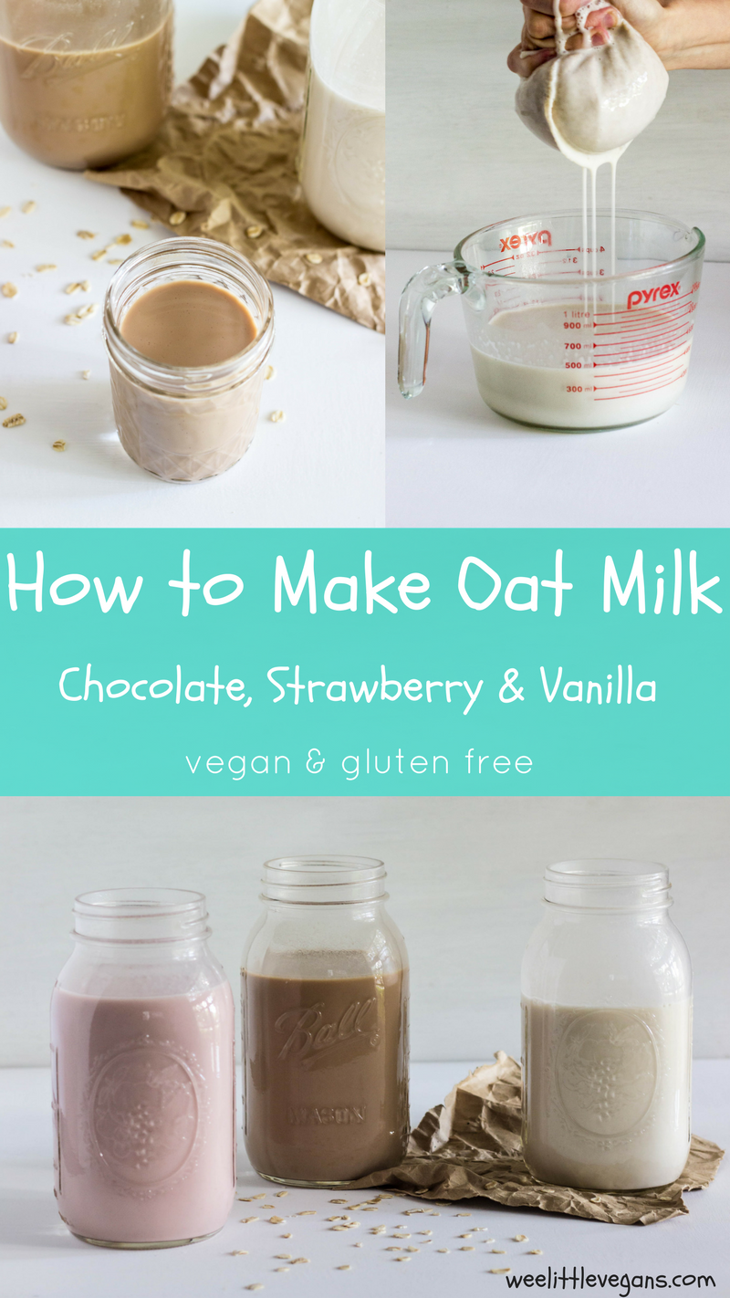 How To Make Oat Milk - A straight forward and simple guide to making homemade oat milk in 3 different flavors. Chocolate, Vanilla, and Strawberry. No artificial flavors or colors. 