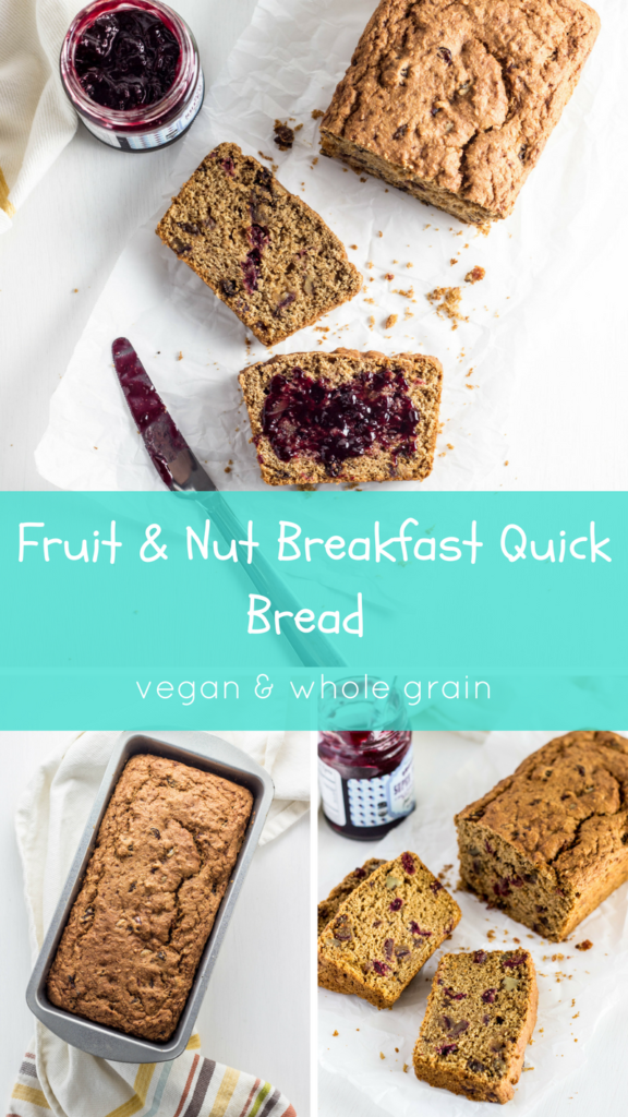 Fruit & Nut Breakfast Quick Bread- Vegan and Whole Grain 