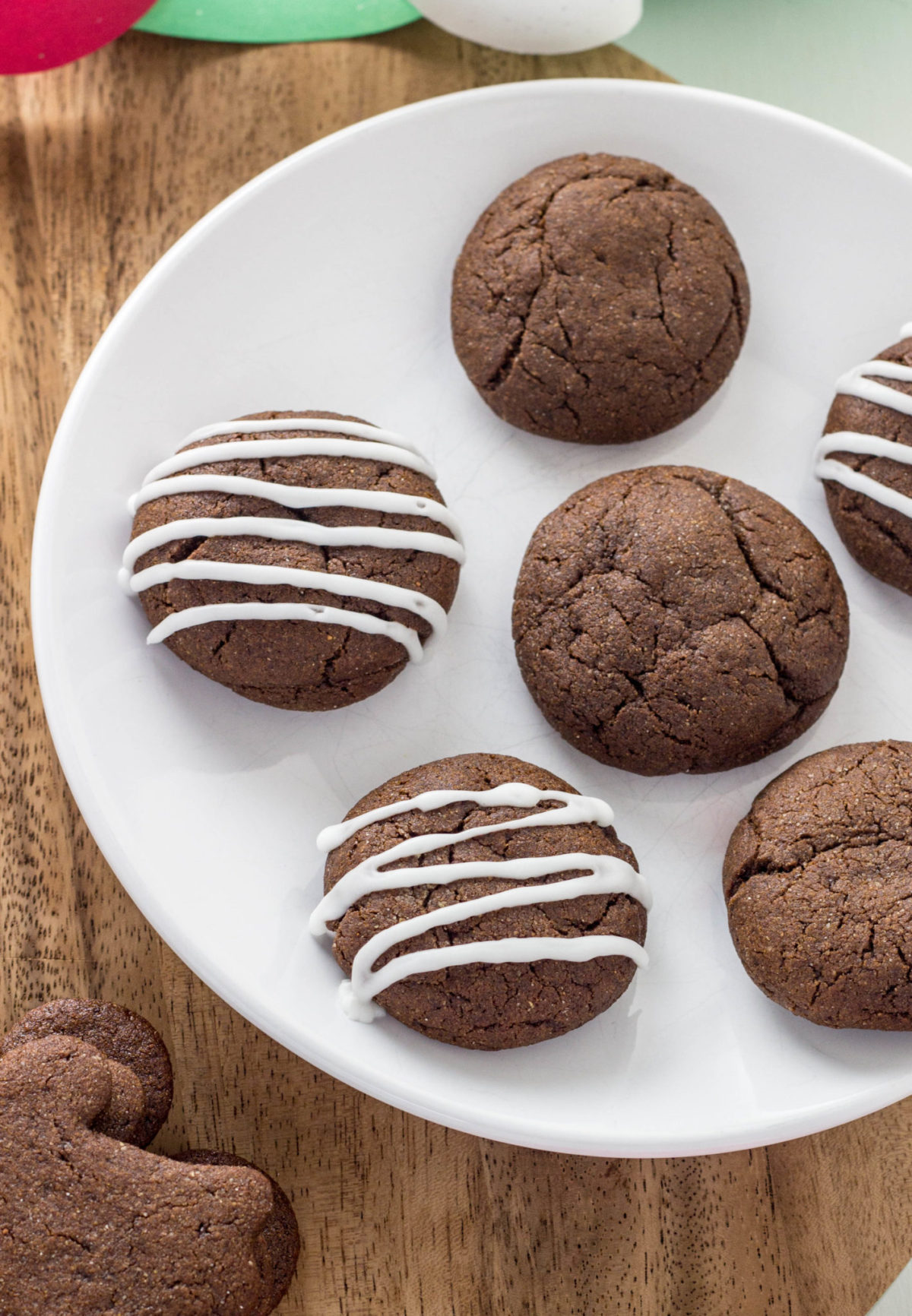 Vegan Gingerbread Cookies on a white plate. 