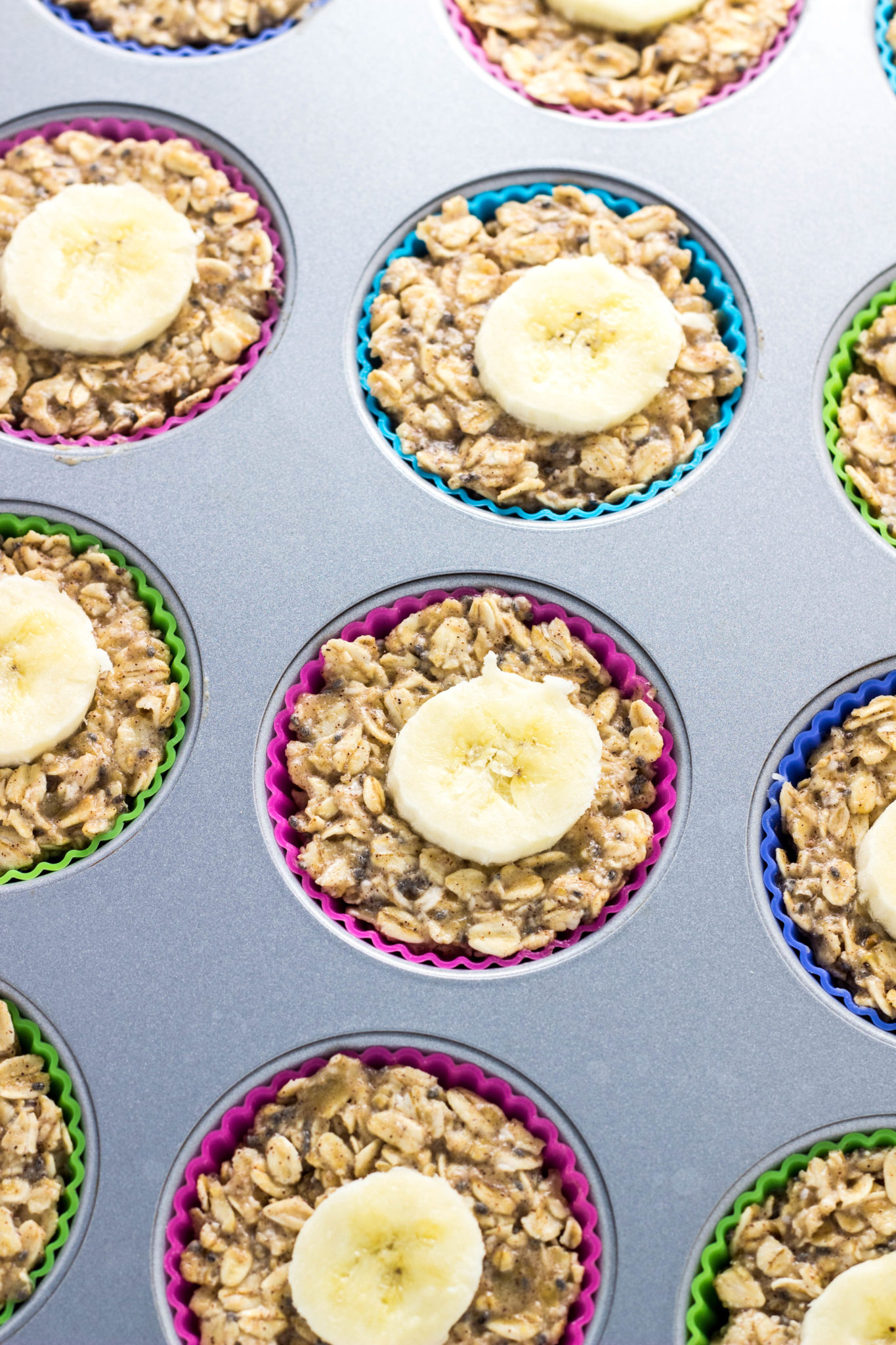 Oatmeal Cups in muffin pan before baking. 