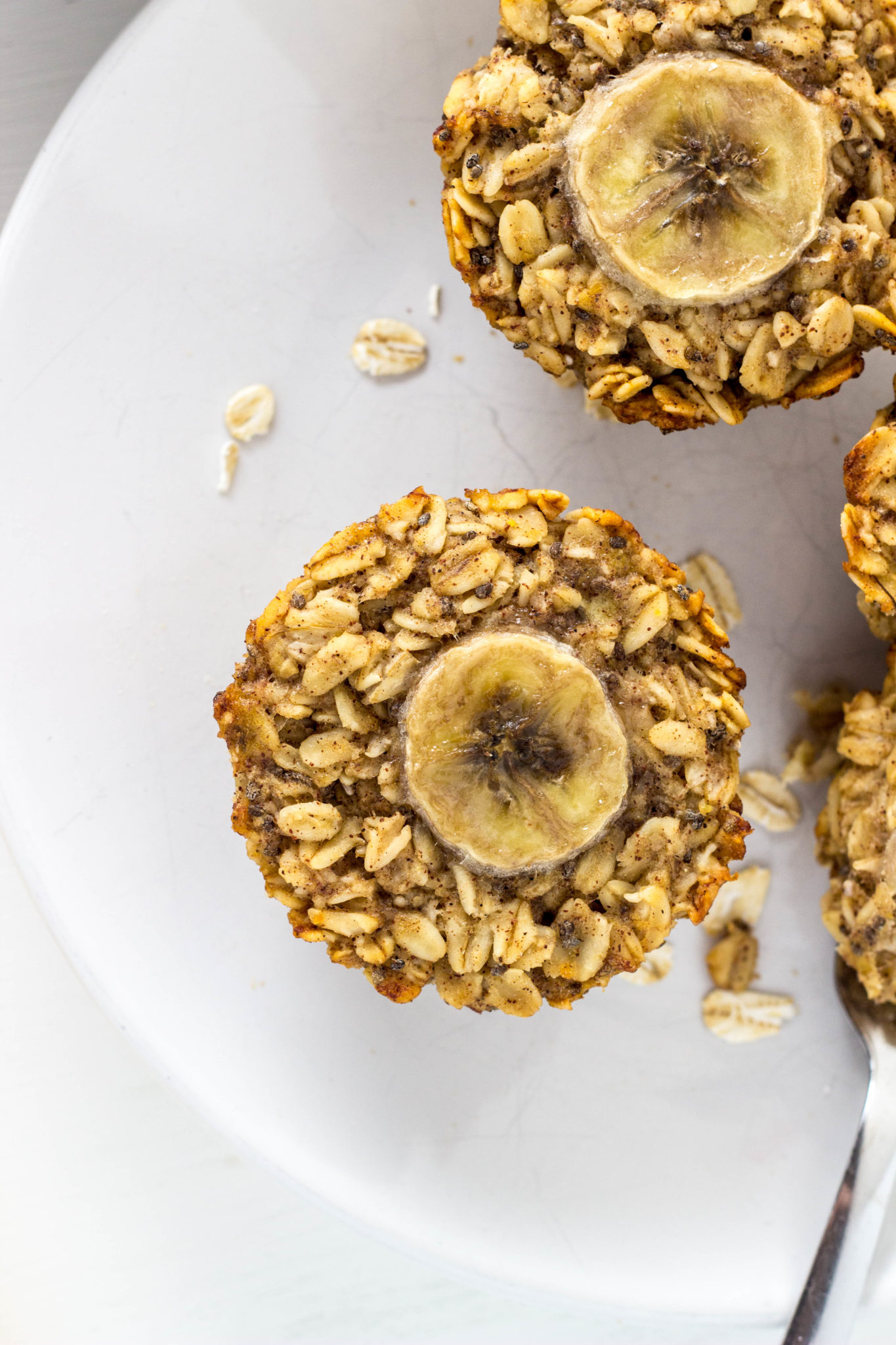 Close up of Banana Bread Oatmeal Cups. 
