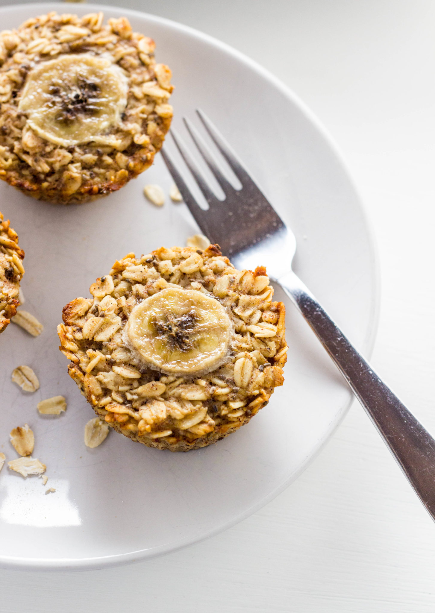 Close up of Vegan Banana Bread Oatmeal Cups. 