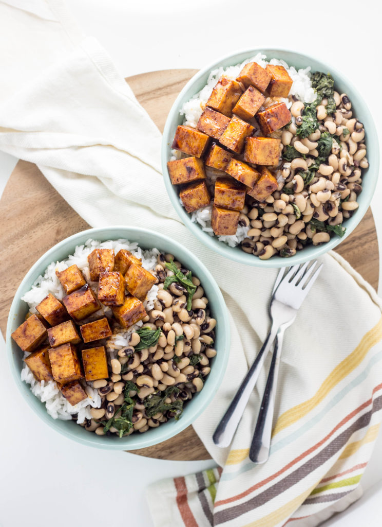 Smoky Baked Tofu Black Eye Pea Bowls 