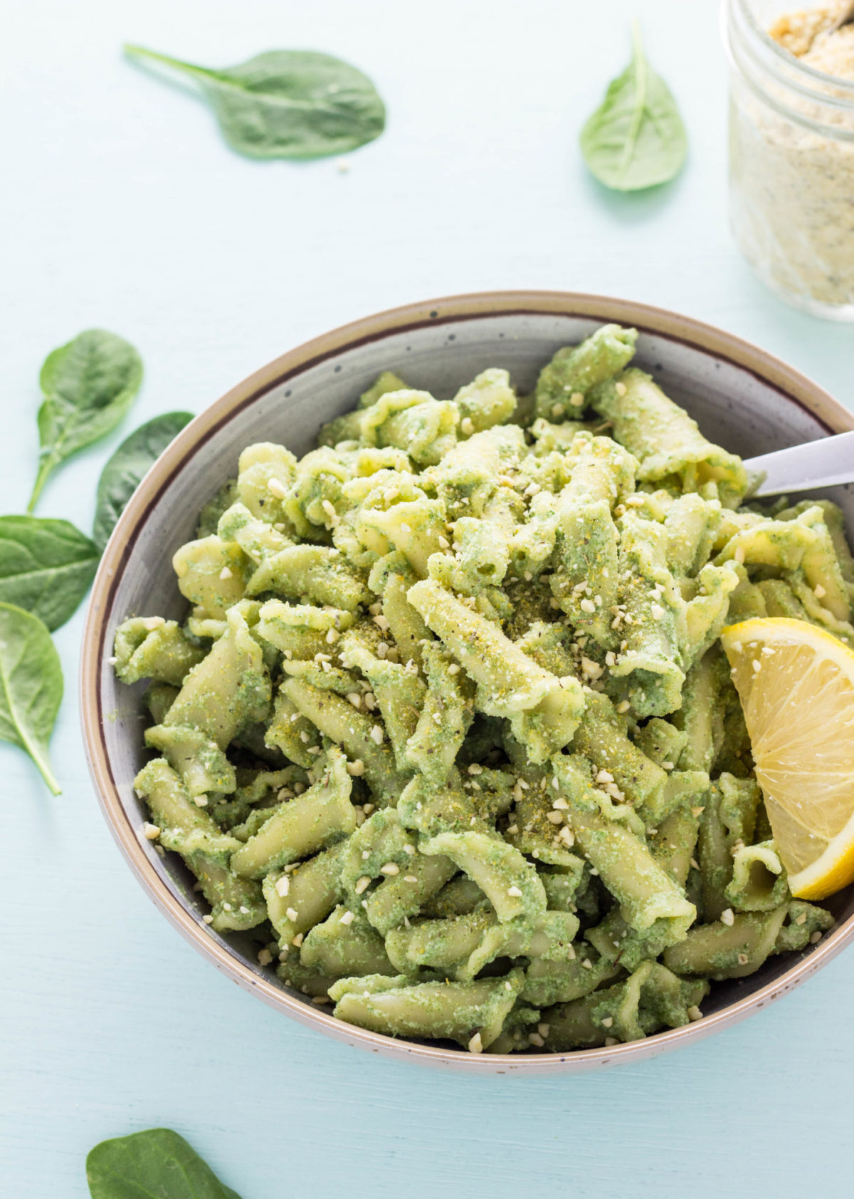 Bowl of Creamy Cashew Spinach Pasta - Kid Friendly Green Foods