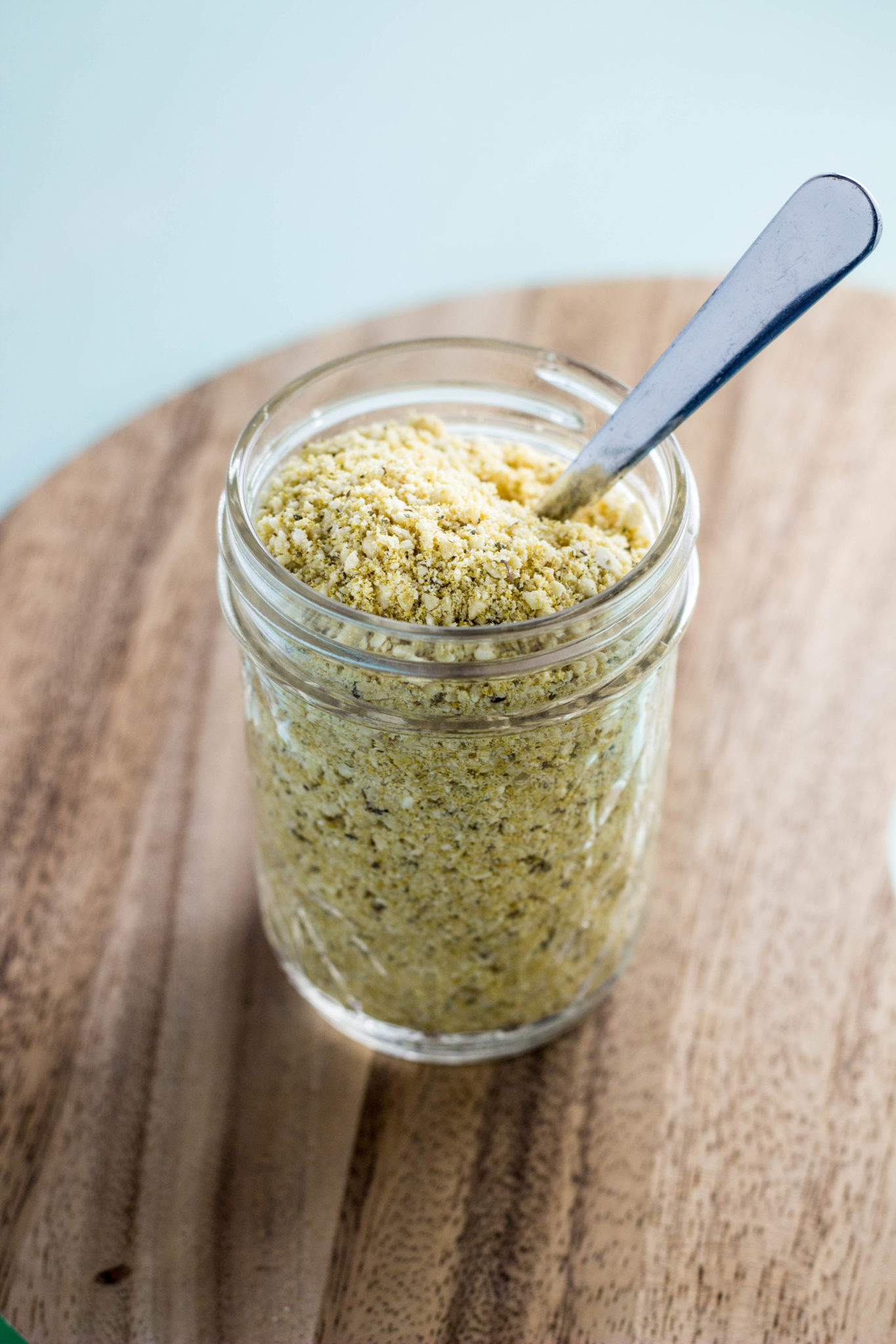 Vegan Herbed Cashew Parmesan in a jar.