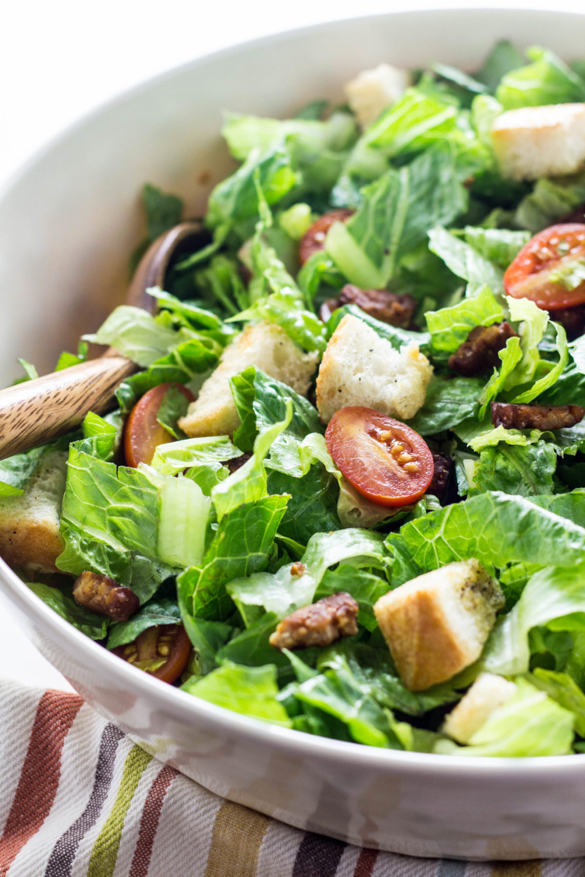 Side view of Vegan BLT Salad without dressing.