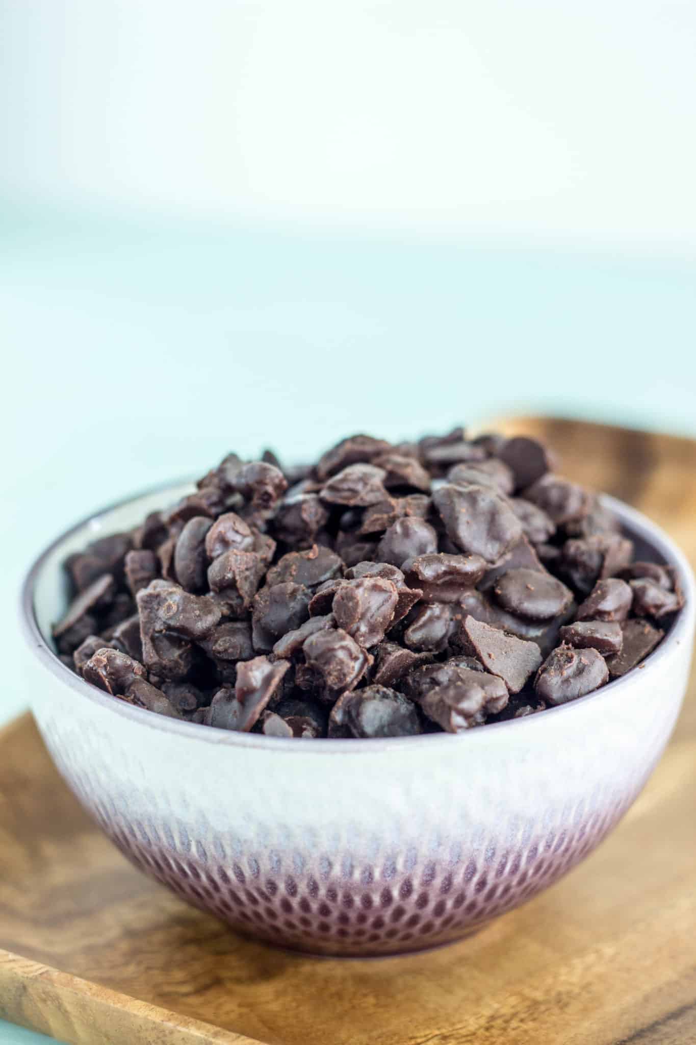 Vegan Chocolate Covered Raisins in a small bowl.