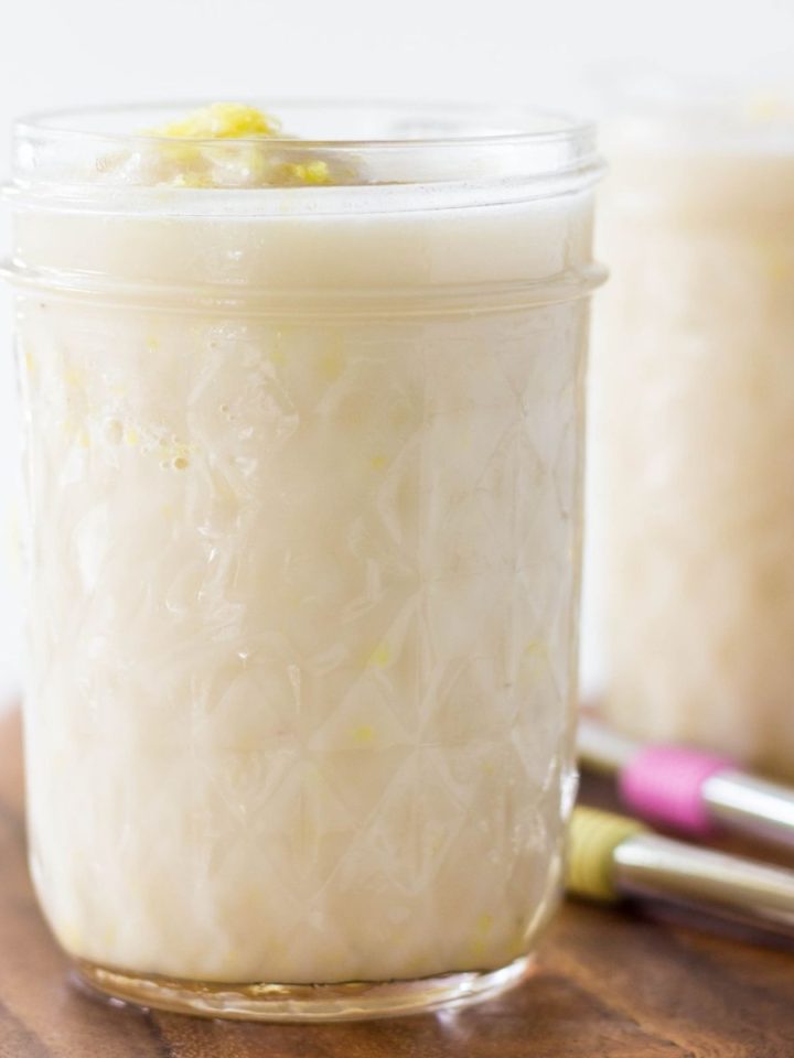 Close up side view of Creamy Vegan Lemonade Smoothies