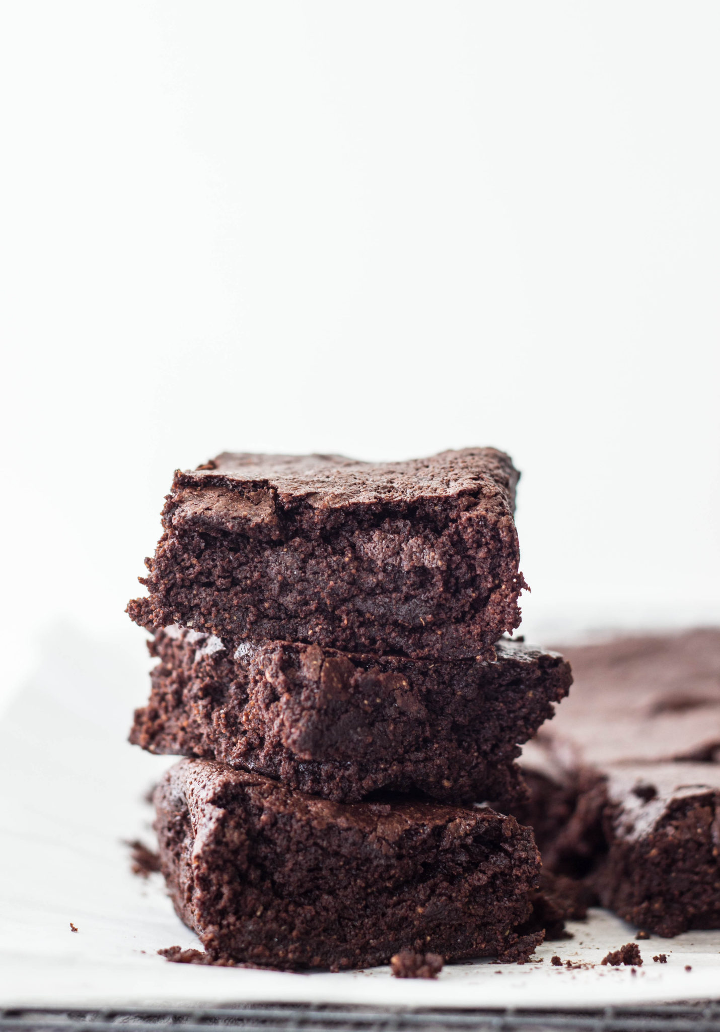 Vegan Rye Crinkle Brownies stacked.