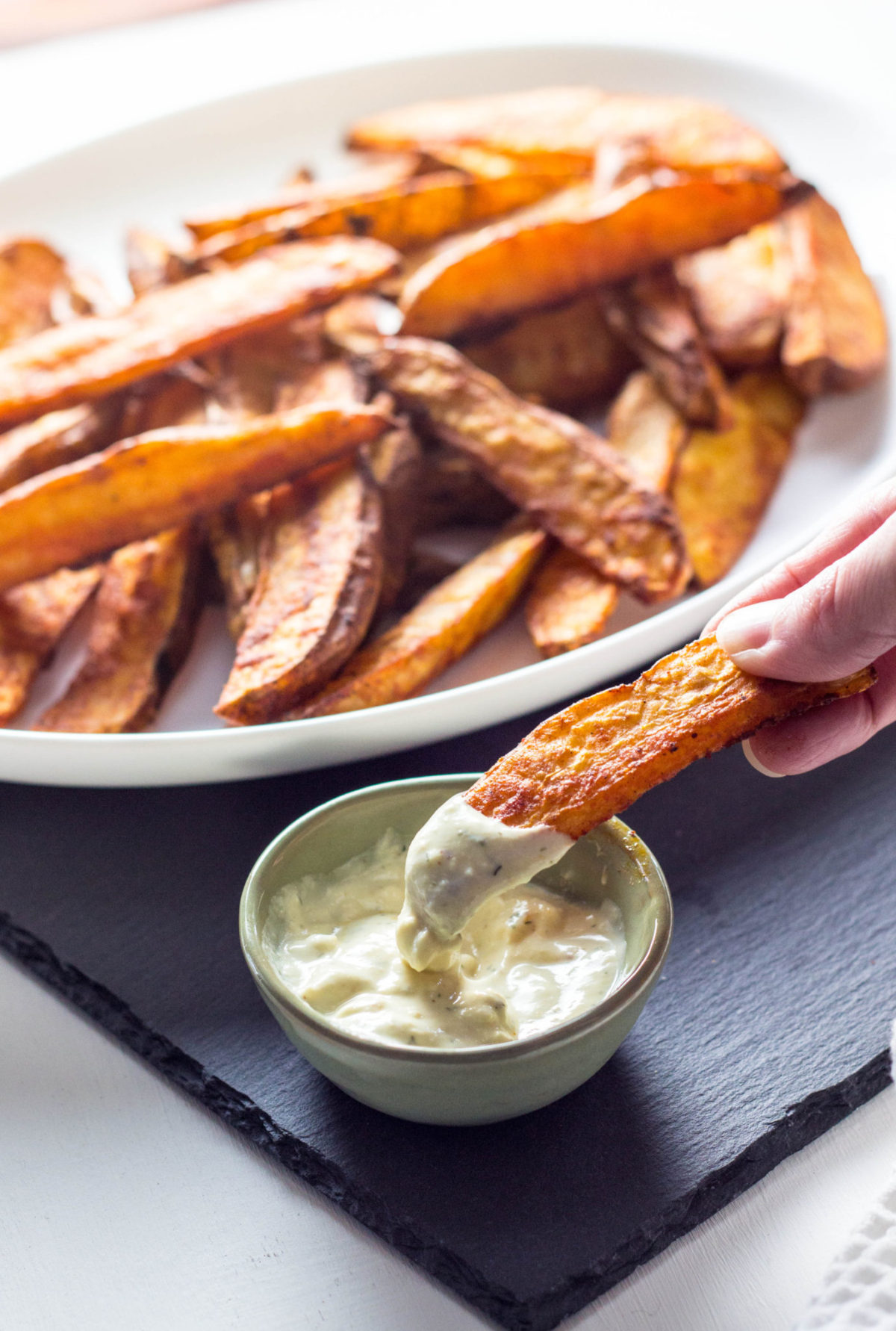 Buffalo Potato Wedges with Blue Cheese Dip 