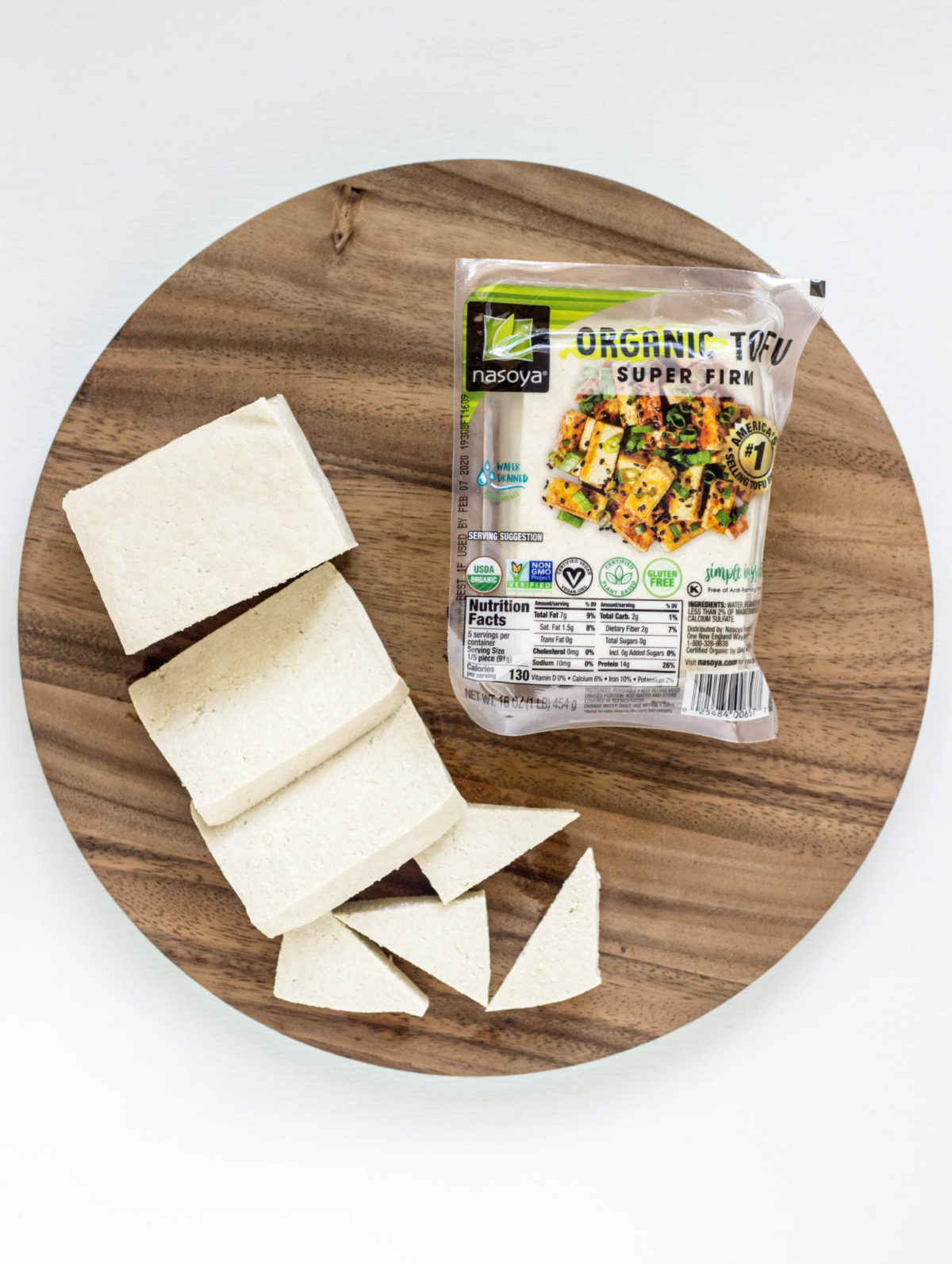 Organic tofu on cutting board