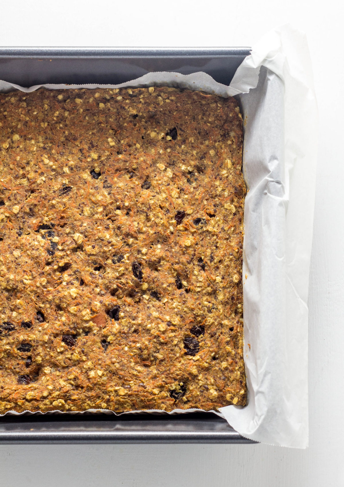 Close up of oats bars after baking. 