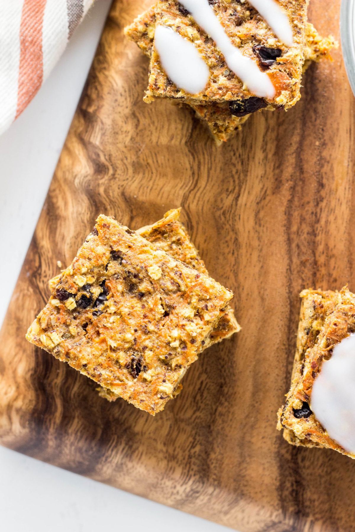 Close up of a stack of oat bars. 