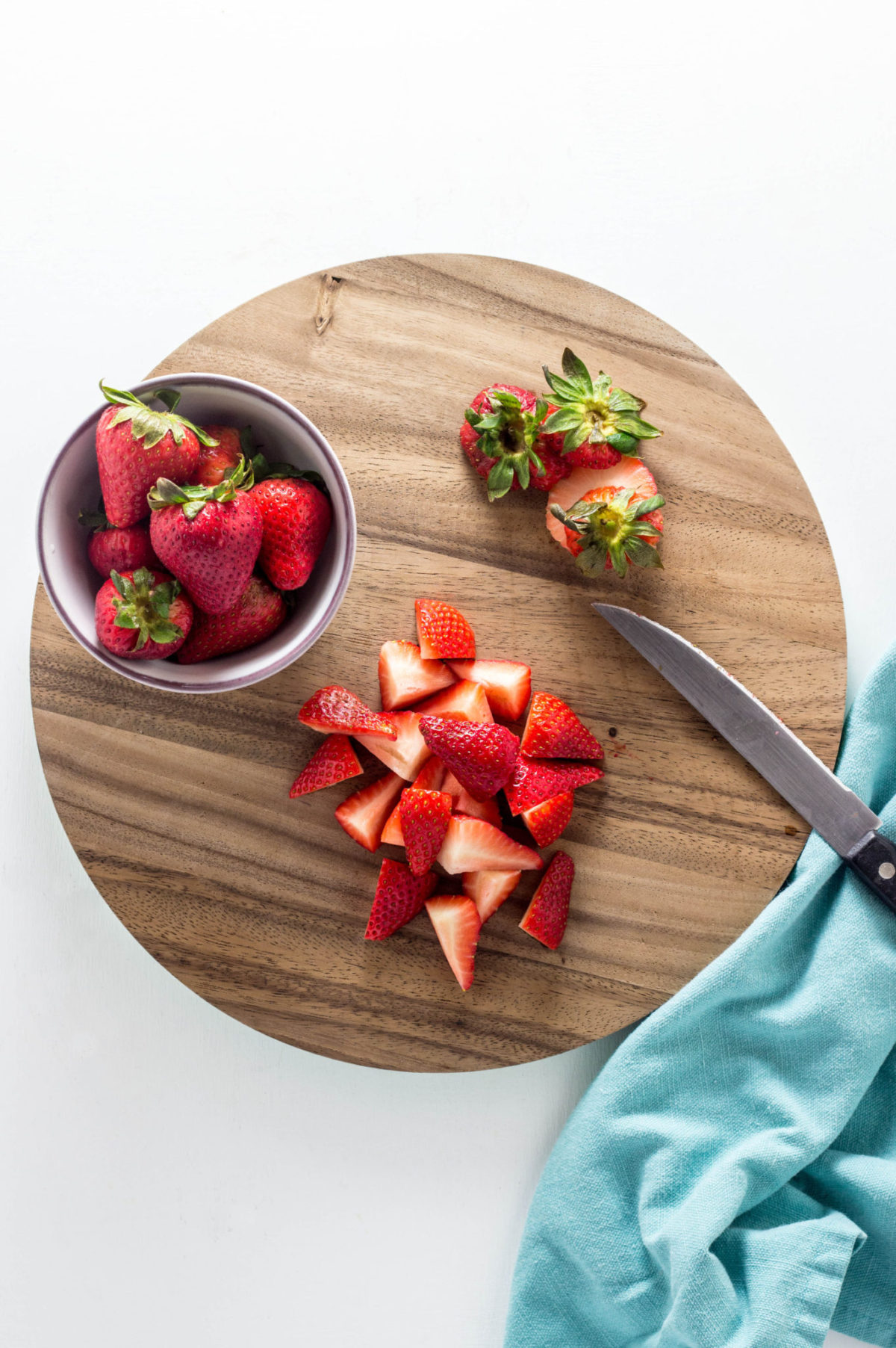 Top view of sliced strawberries. 