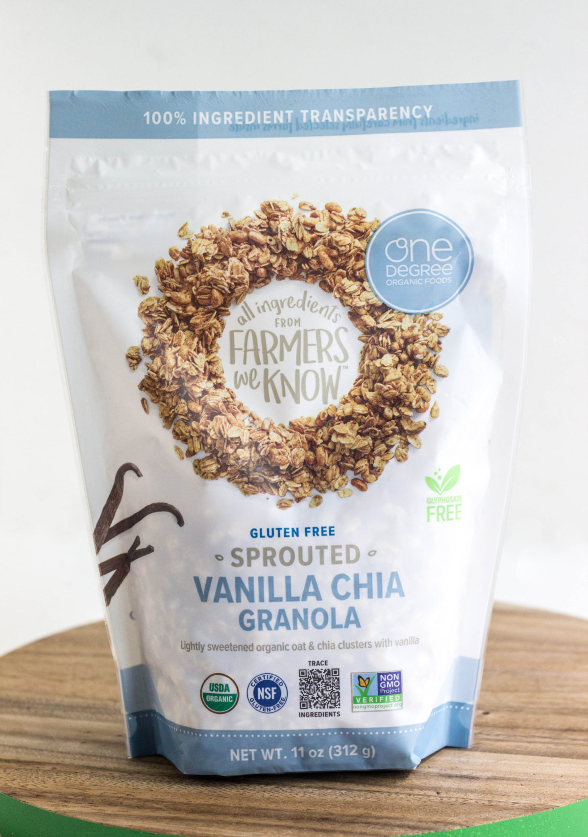 Bag of One Degree Organic Sprouted Vanilla Chia Granola.