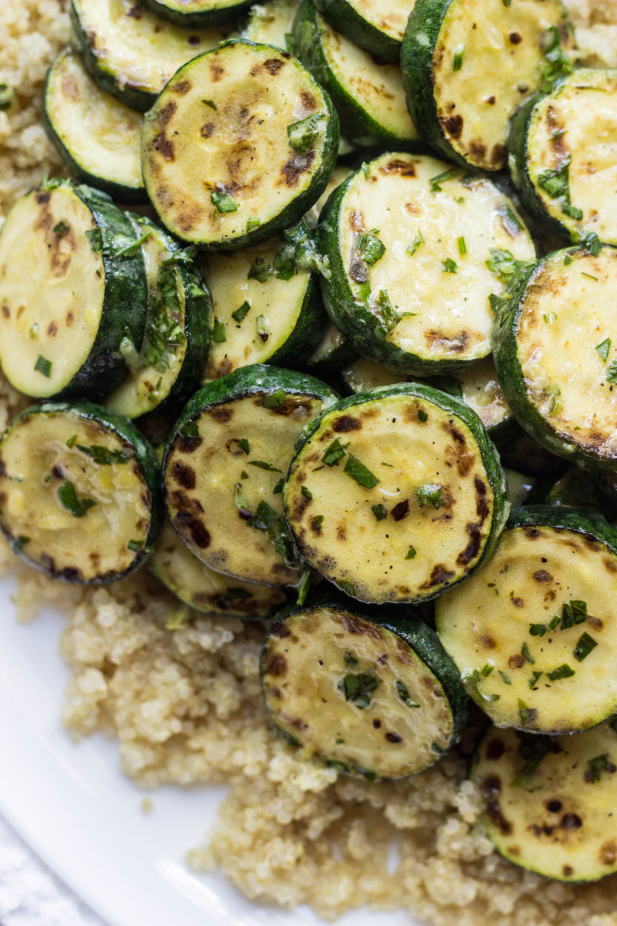 Close of Charred Lemony Zucchini