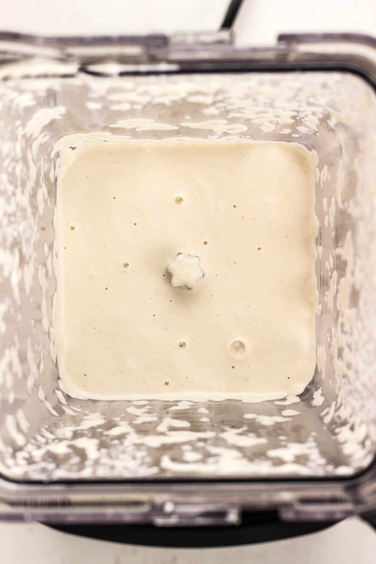 Top view of Cashew Cream in a blender.