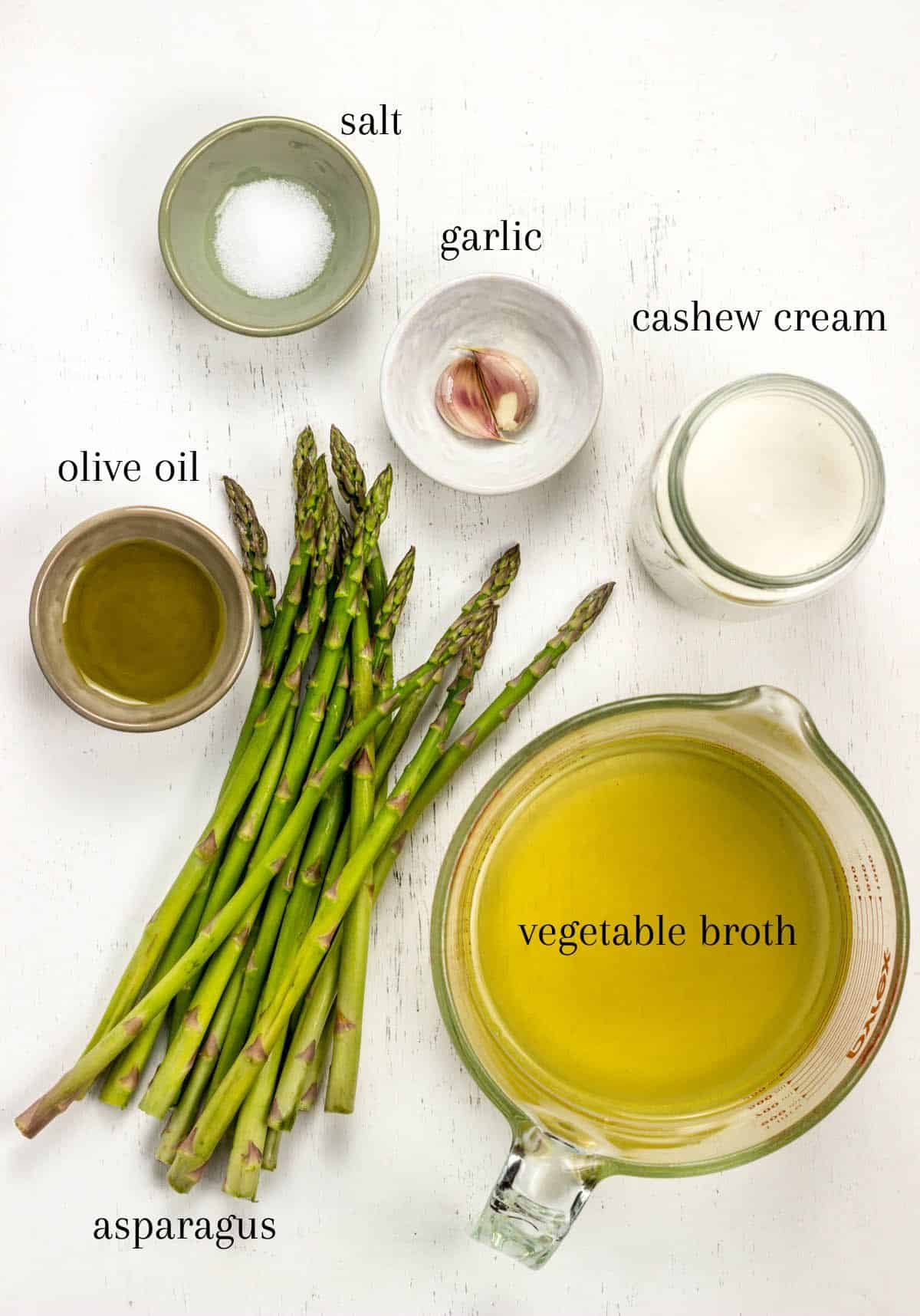 Ingredients to make Creamy Asparagus Soup.