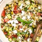 Close up top view of Vegan Mediterranean Couscous Salad (Feature Image)