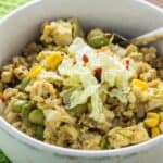 Close up of Very Veggie Vegan Fried Rice in a bowl.
