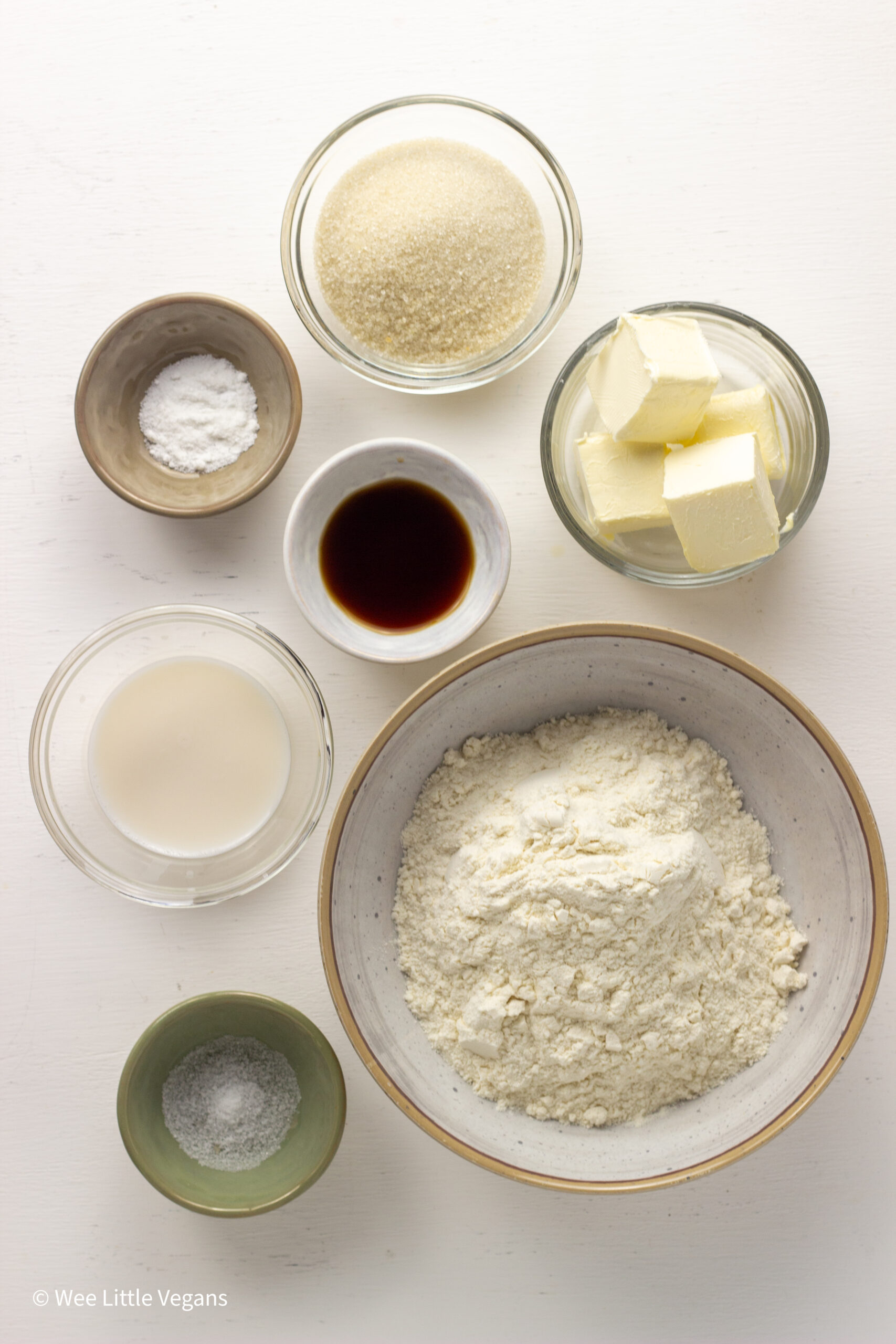 Overhead shot of ingredients for Vegan Vanilla Wafers