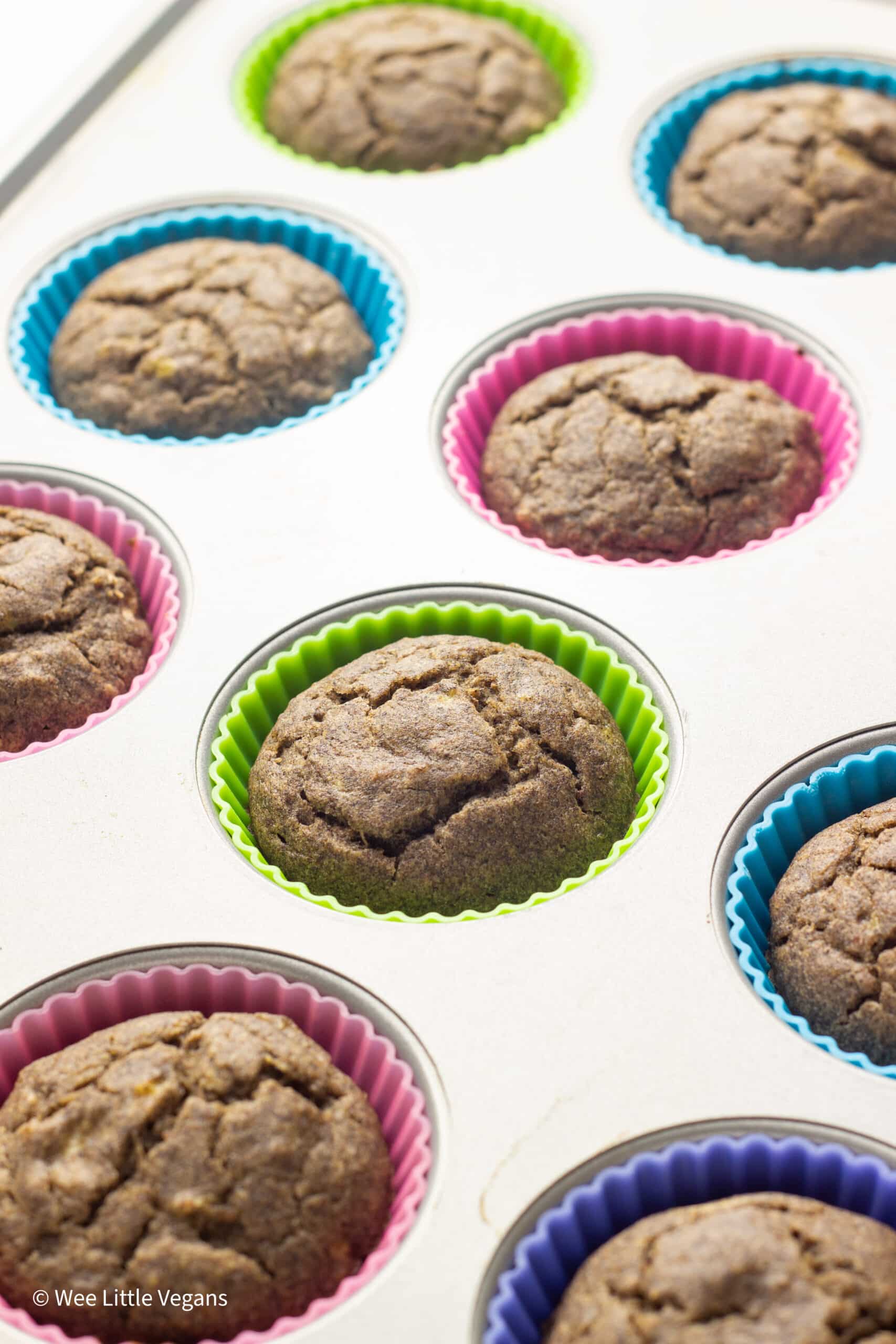 Banana Buckwheat Muffins in a muffin pan after baking.