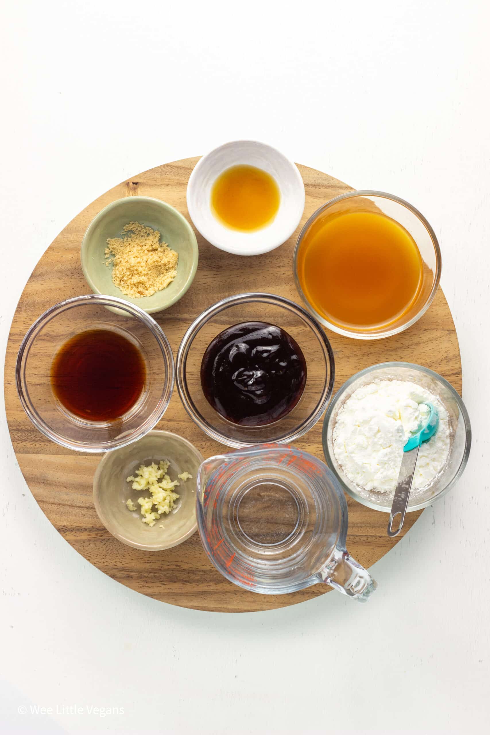 Overhead shot of ingredients to make Hoisin Tofu and Green beans.