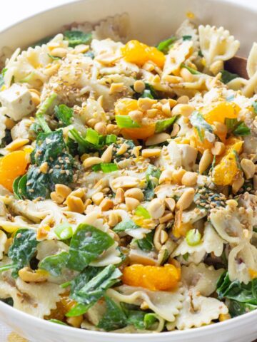 Close up of Sesame Tofu Pasta Salad Feature Image
