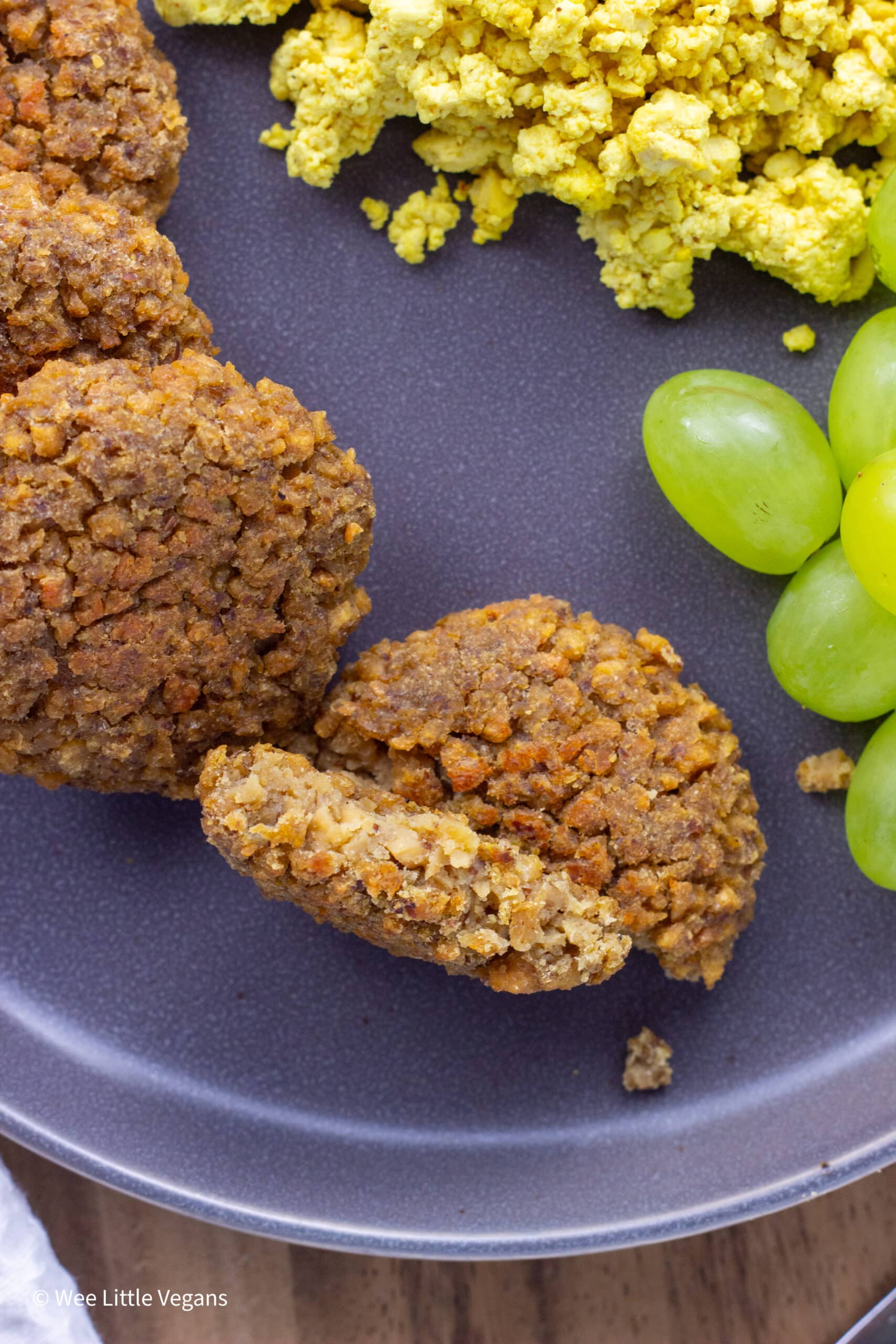 Overhead close up of the interior of a breakfast sausage.