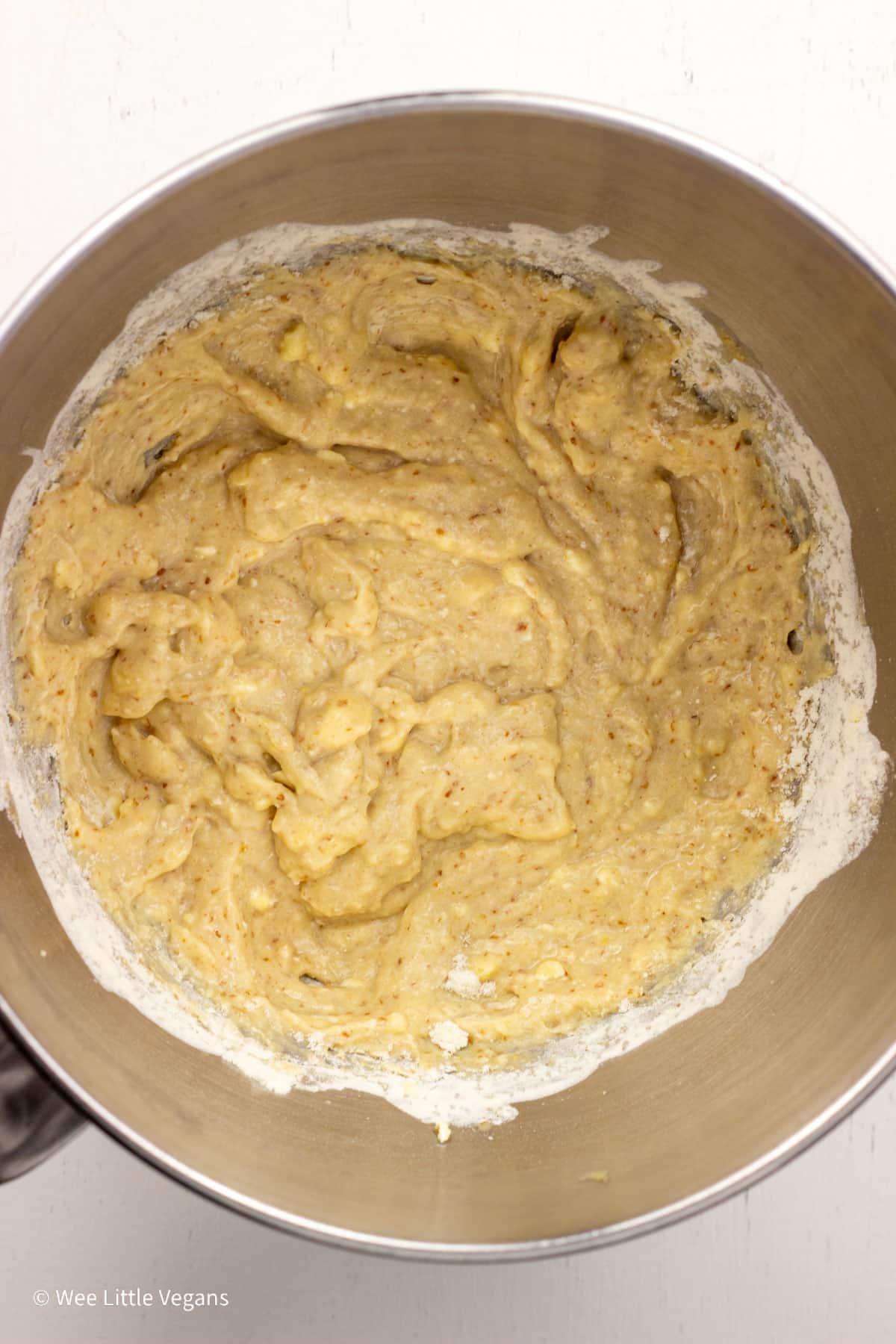 Overhead shot of the process of making the dough for Vegan Hawaiian Rolls.