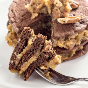 Vegan German Chocolate Pancakes Feature Image