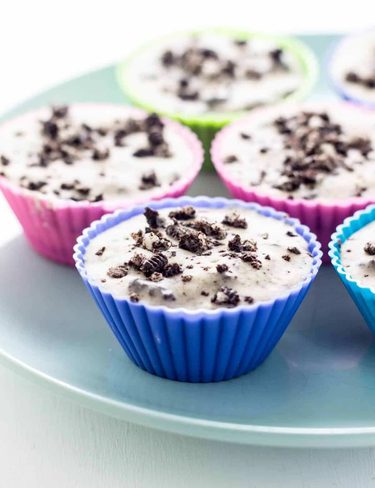 Vegan Cookies 'n Cream Ice Cream Cups on a small plate.